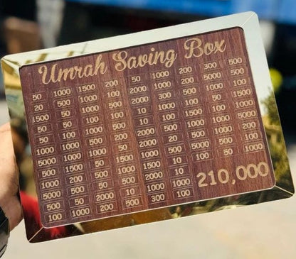 Wooden Umrah Saving Box – Premium 210,000 Goal Money Box For Umrah Fund, Elegant Islamic Design Charity And Donation Storage Box